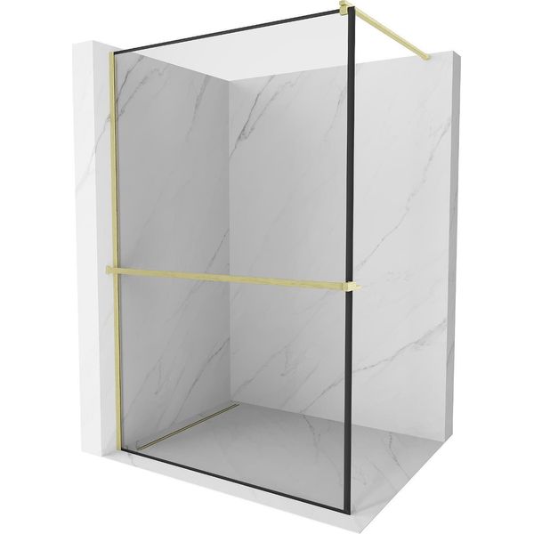 Mexen Kioto+ Parete Doccia Con Mensola Walk-In 80 X 200 Cm, Cornice Nera, Dorato Spazzolato - 800-080-121-55-70-image