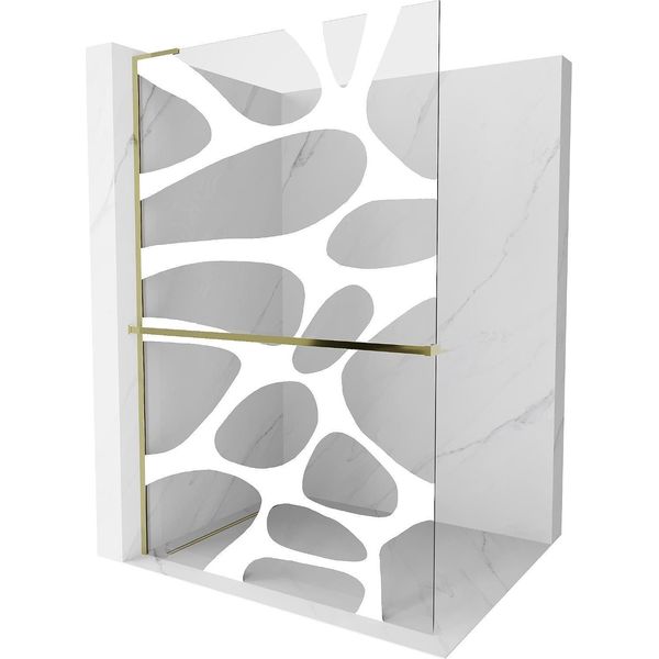 Mexen Kioto+ L Parete Doccia Con Mensola Walk-In 80 X 200 Cm, Onda Bianca, Oro - 800-080-123-50-97-image