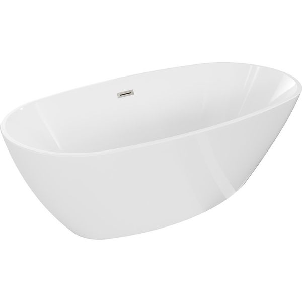 Mexen Eris Vasca Da Bagno Freestanding 180 X 95 Cm, Bianca, Troppo Pieno Nichel Spazzolato - 53441809500-97-image