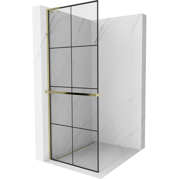 Mexen Kioto+ L Parete Doccia Con Mensola Walk-In 80 X 200 Cm, Griglia Nera, Oro - 800-080-123-50-77-image