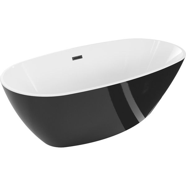 Mexen Eris Vasca Da Bagno Freestanding 180 X 95 Cm, Bianca/Nera, Troppopieno Nero - 53441809575-70-image