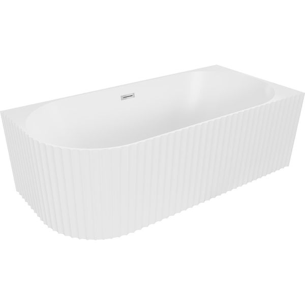 Mexen Gia Vasca Da Bagno Indipendente Angolare Rigata Destra 150 X 75 Cm, Bianca Opaca, Troppopieno Cromato - 52701507501P-01-image