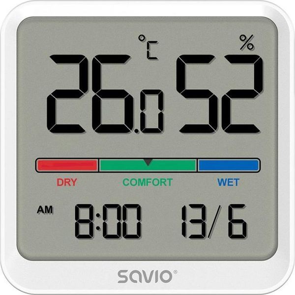 Savio Wireless Weather Station, Temperature And Humidity Sensor, For Indoor Use, Lcd Screen, Clock, Date, Handle With Magnet, CT-01/W White-image