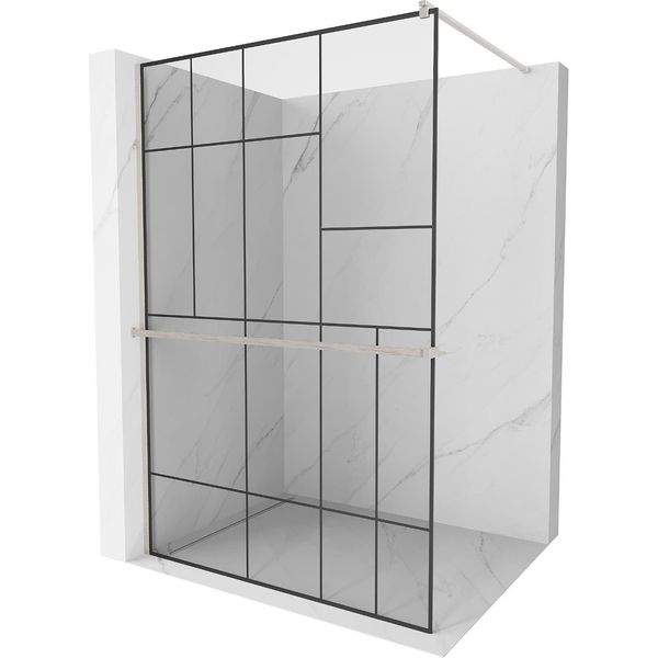 Mexen Kioto+ Parete Doccia Con Mensola Walk-In 80 X 200 Cm, Motivo Nero, Nichel Spazzolato - 800-080-121-97-78-image