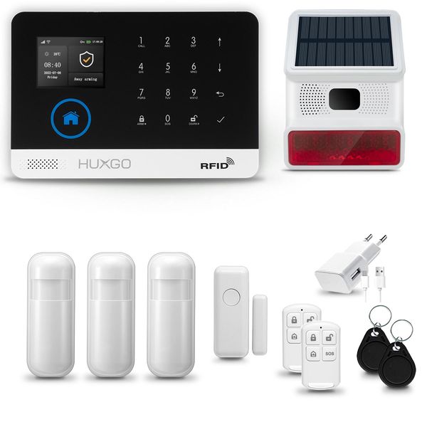 Huxgo HXA003 Sistema Di Allarme Casa Wifi + Gsm 4G Lte Con Sirena Wireless, Sistema Di Allarme Con 3X Sensore Di Movimento E 1X Sensore Porta-Finestra, Sistema Di Allarme Per Appartamento, Casa, Garage, Tuya Smartlife App-image