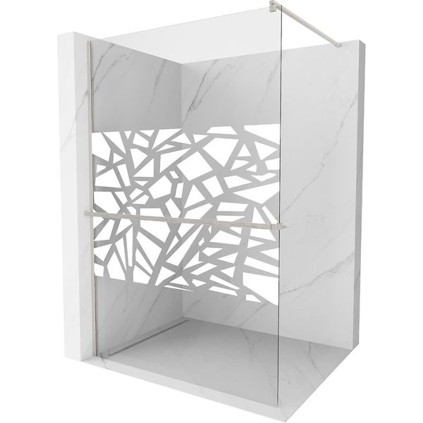 Mexen Kioto+ Parete Doccia Con Mensola Walk-In 140 X 200 Cm, Motivo Bianco, Nichel Spazzolato - 800-140-121-97-85-image