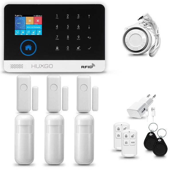 Huxgo HXA003 Sistema Di Allarme Casa Wifi + Gsm 4G Con Sirena, Sistema Di Allarme Con 3X Sensore Di Movimento E 3X Sensore Porta-Finestra, Sistema Di Allarme Per Appartamento, Casa, Ufficio, App Tuya Smartlife-image