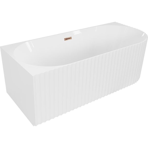 Mexen Gia Vasca Da Bagno Freestanding Angolare Scanalata Sinistra 170 X 80 Cm, Bianco Lucido, Troppopieno Oro Rosa-image