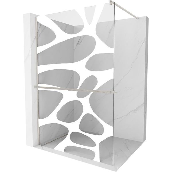 Mexen Kioto+ Parete Doccia Con Mensola Walk-In 120 X 200 Cm, Onda Bianca, Nichel Spazzolato - 800-120-121-97-97-image