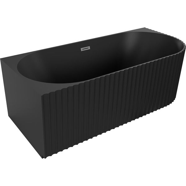 Mexen Gia Vasca Da Bagno Freestanding Angolare Scanalata Sinistra 170 X 80 Cm, Nero Opaco, Troppopieno Grigio Canna Di Fucile-image