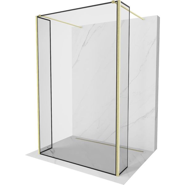 Mexen Kioto Parete Doccia Autoportante 130 X 30 X 30 Cm, Cornice Nera, Oro Spazzolato - 800-130-030-222-55-70-030-image