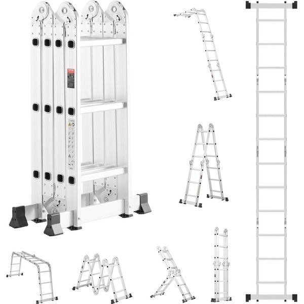 Scala Multifunzionale Vevor, Scala Multifunzionale 7 In 1, Telaio Ad A, Scala Telescopica Regolabile A 3 Gradini, Scala Telescopica Alta 3,5 M, Trabattello A Scala, Portata 150 Kg-image