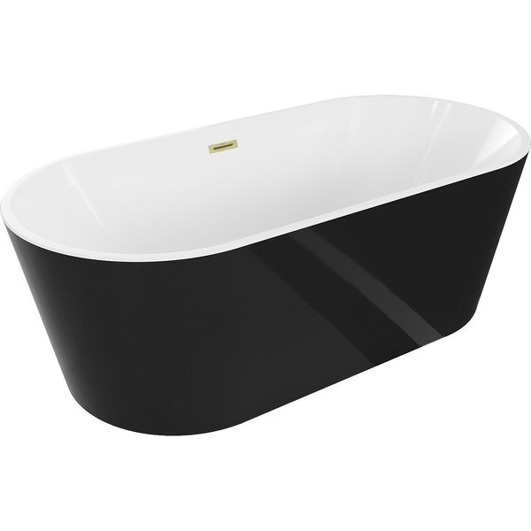 Mexen Luna Vasca Da Bagno Autoportante 150 X 75 Cm, Bianca/Nera, Troppopieno Oro Spazzolato - 52031507575-55-image