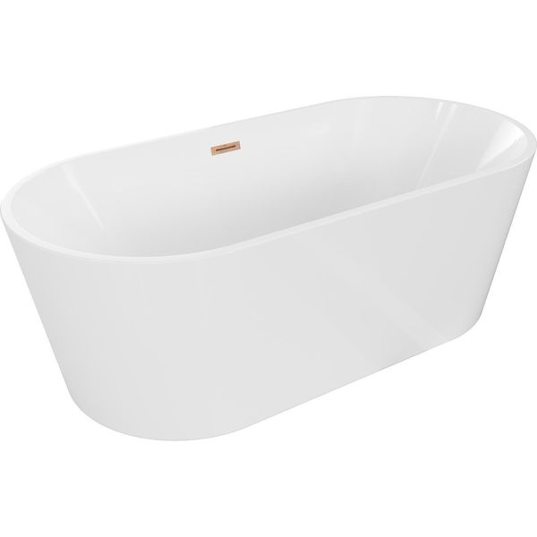 Mexen Luna Vasca Da Bagno Freestanding 150 X 75 Cm, Bianca, Troppo Pieno Rame Spazzolato - 52031507500-65-image
