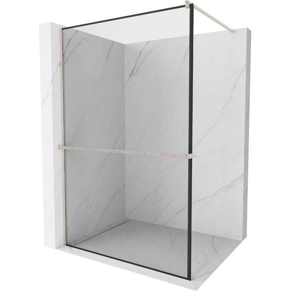 Mexen Kioto+ Parete Doccia Con Mensola Walk-In 80 X 200 Cm, Cornice Nera, Nichel Spazzolato - 800-080-121-97-70-image