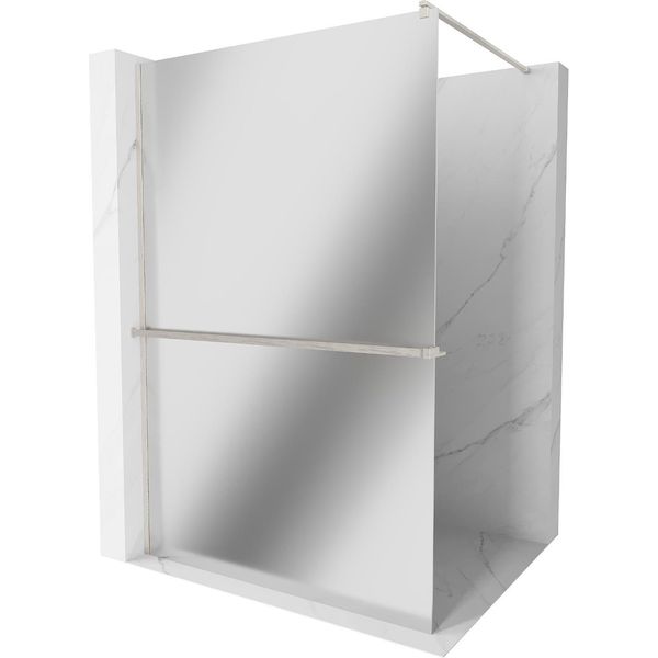 Mexen Kioto+ Parete Doccia Con Mensola Walk-In 140 X 200 Cm, Specchio, Nichel Spazzolato - 800-140-121-97-50-image