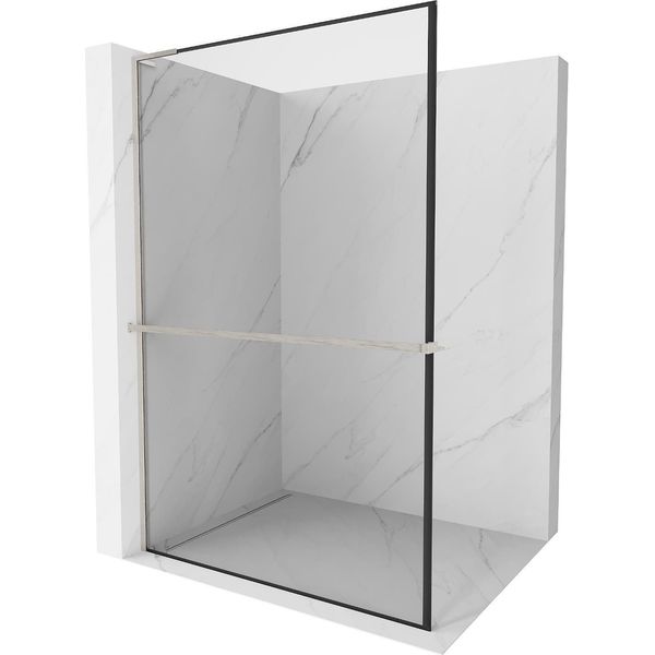 Mexen Kioto+ L Parete Doccia Con Mensola Walk-In 70 X 200 Cm, Cornice Nera, Nichel Spazzolato - 800-070-123-97-70-image