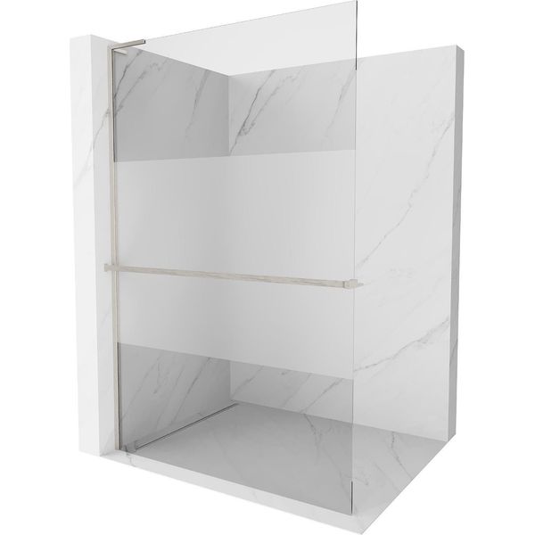 Mexen Kioto+ L Parete Doccia Con Mensola Walk-In 80 X 200 Cm, Trasparente/Opaco, Nichel Spazzolato - 800-080-123-97-35-image