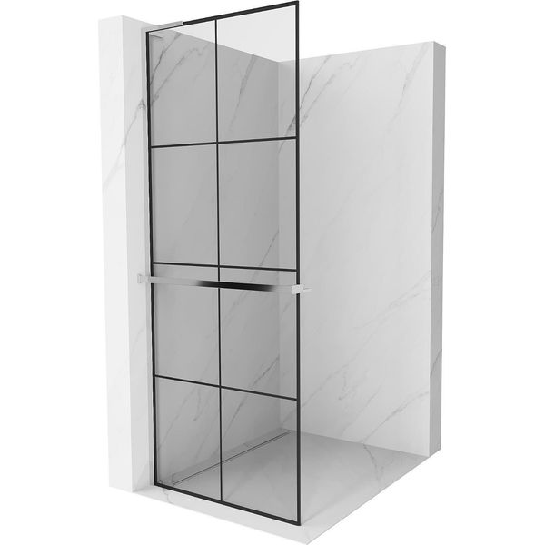 Mexen Kioto+ L Parete Doccia Con Mensola Walk-In 90 X 200 Cm, Griglia Nera, Cromo - 800-090-123-01-77-image