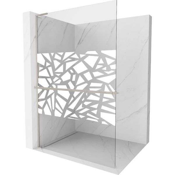 Mexen Kioto+ L Parete Doccia Con Mensola Walk-In 100 X 200 Cm, Motivo Bianco, Nichel Spazzolato - 800-100-123-97-85-image