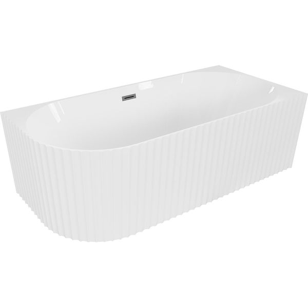 Mexen Gia Vasca Da Bagno Freestanding Angolare Scanalata Destra 170 X 80 Cm, Bianco Lucido, Troppopieno Grigio Canna Di Fucile-image