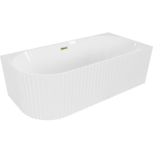 Mexen Gia Vasca Da Bagno Freestanding Angolare Scanalata Destra 170 X 80 Cm, Bianco Lucido, Troppopieno Dorato - 52701708000P-50-image