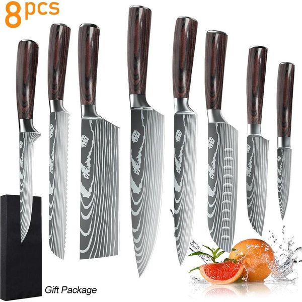 Set Di Coltelli Da Cucina, Acciaio Inossidabile 7CR17, Manico Ergonomico In Legno Pakka, 8 Pezzi-image