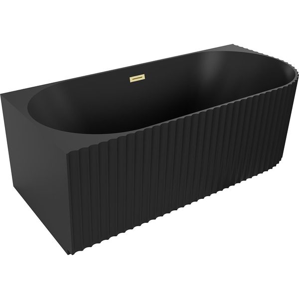 Mexen Gia Vasca Da Bagno Freestanding Ad Angolo Rigata Sinistra 170 X 80 Cm, Nera Opaca, Troppopieno Oro Spazzolato-image