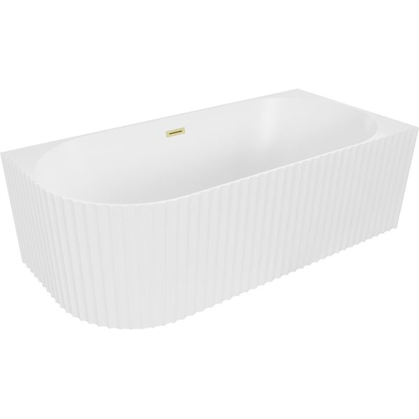 Mexen Gia Vasca Da Bagno Freestanding Angolare Scanalata Destra 170 X 80 Cm, Bianco Opaco, Troppo Pieno Oro Spazzolato-image