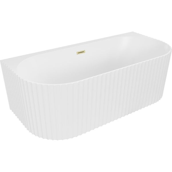 Mexen Sella Vasca Da Bagno Indipendente A Parete Scanalata 170 X 80 Cm, Bianca Opaca, Troppopieno Oro Spazzolato-image