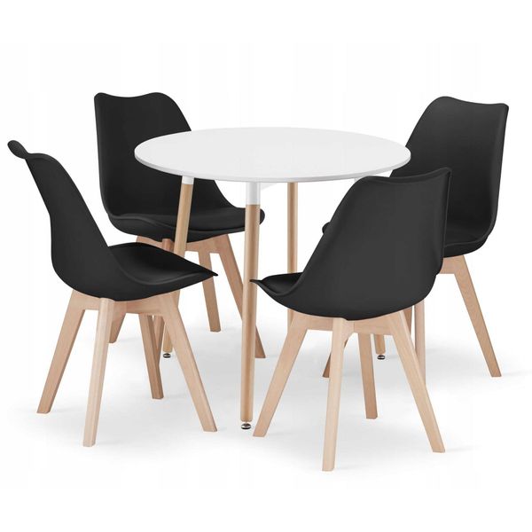 Set Da Pranzo 1+4, Tavolo Kami 80X80 Bianco + Sedia Bali Mark Nera-image