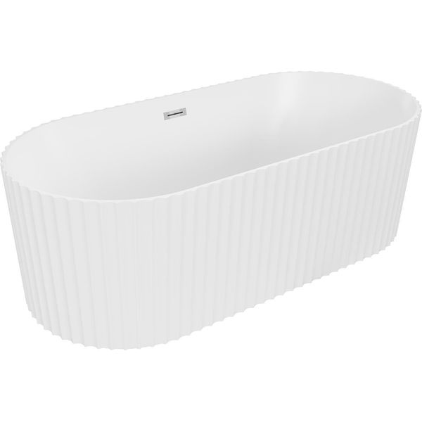 Mexen Paola Vasca Da Bagno Freestanding Rigata 150 X 75 Cm, Bianco Opaco, Troppopieno Cromo - 52721507501-01-image
