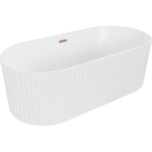 Mexen Paola Vasca Da Bagno Indipendente Scanalata 170 X 80 Cm, Bianca Opaca, Troppopieno Rame Spazzolato - 52721708001-65-image