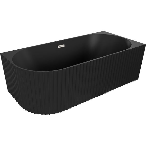Mexen Gia Vasca Da Bagno Freestanding Angolare Scanalata Destra 170 X 80 Cm, Nero Opaco, Troppo Pieno Nichel Spazzolato-image