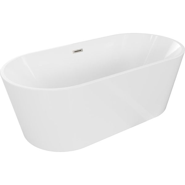 Mexen Luna Vasca Da Bagno Autoportante 160 X 75 Cm, Bianca, Troppopieno Nichel Spazzolato - 52031607500-97-image