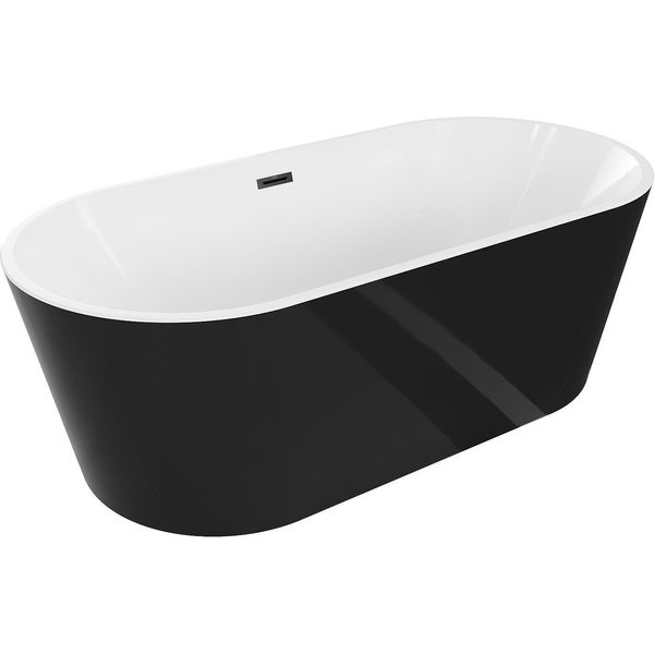 Mexen Luna Vasca Da Bagno Freestanding 160 X 75 Cm, Bianca/Nera, Troppopieno Nero - 52031607575-70-image