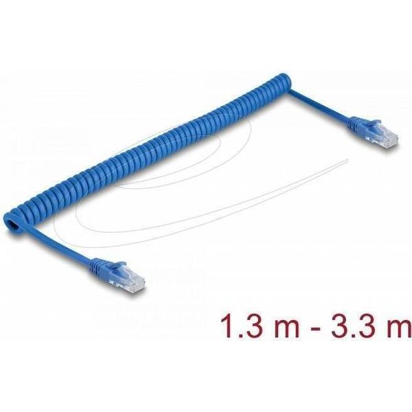 Delock RJ45 Spiralkabel Stecker Zu Cat.6 Utp 1.3 M Bis 3.3 Blau (90363)-image