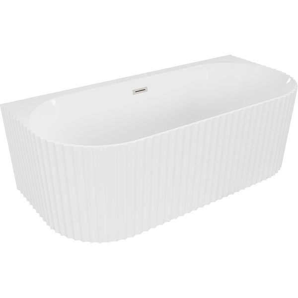 Mexen Sella Vasca Da Bagno Freestanding Adiacente Alla Parete Con Scanalature 170 X 80 Cm, Bianco Lucido, Troppopieno Nichel-image