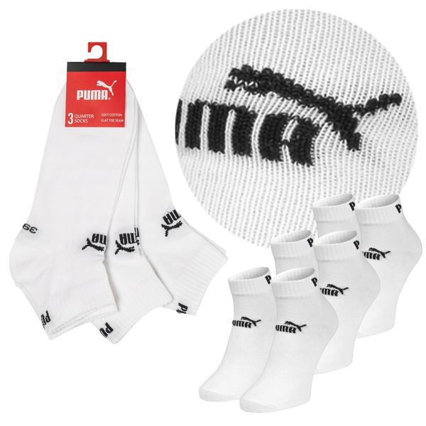 Puma Quarter Socks 3-Pack Calzini Sportivi Alti Alla Caviglia Uomini Donne 3-Pack Cotone, Bianco, 39-42-image
