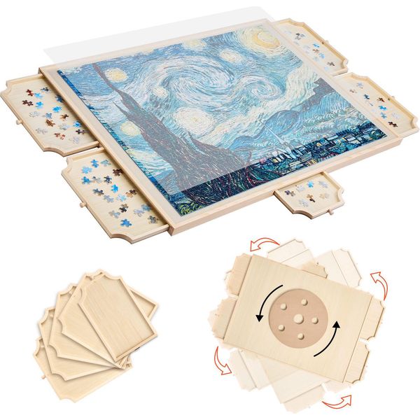 Vevor Tavola Rotante Per Puzzle Da 1500 Pezzi Con 5 Cassetti E Coperchio, Tavolo Da Puzzle Portatile (890 X 660 X 30 Mm), Accessorio Per Puzzle Per Adulti, Sistema Di Archiviazione Per Tavole Da Puzzle-image