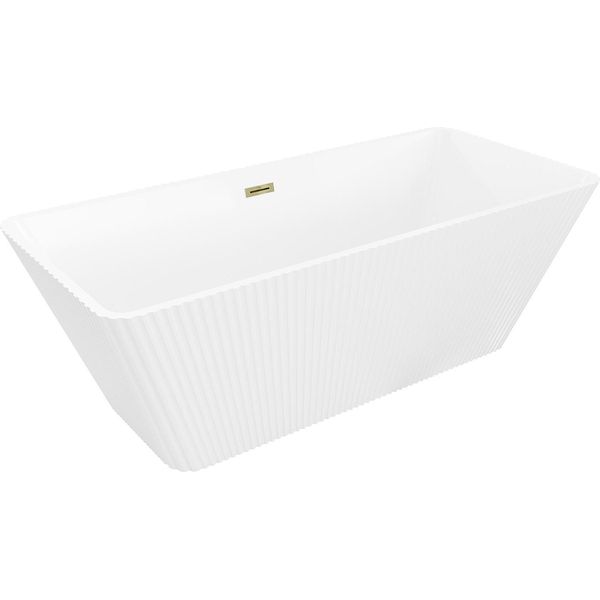 Mexen Tava Vasca Da Bagno Freestanding Rigata 170 X 75 Cm, Bianca, Troppo Pieno Dorato - 52851707500-50-image
