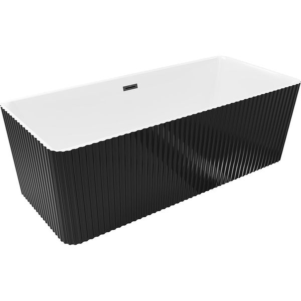Mexen Nila Vasca Da Bagno Indipendente Scanalata 170 X 75 Cm, Bianca/Nera, Troppopieno Nero - 52841708075-70-image