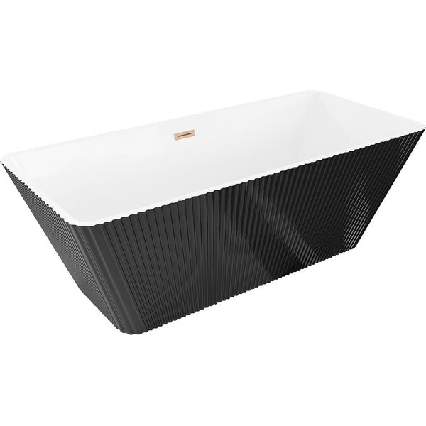 Mexen Tava Vasca Da Bagno Freestanding Scanalata 170 X 75 Cm, Bianca/Nera, Troppo Pieno Rame Spazzolato - 52851707575-65-image