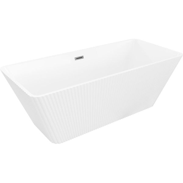 Mexen Tava Vasca Da Bagno Freestanding Rigata 170 X 75 Cm, Bianca, Troppopieno Gun Gray Spazzolato - 52851707500-66-image