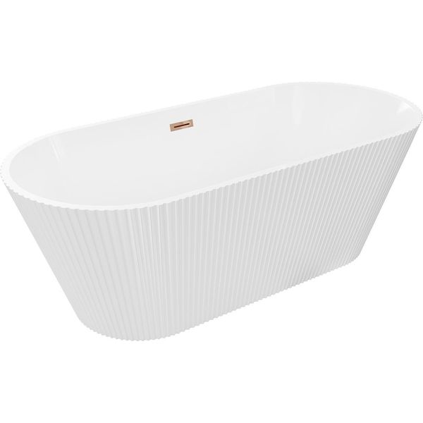 Mexen Yara Vasca Da Bagno Indipendente Rigata 170 X 75 Cm, Bianca, Troppo Pieno Oro Rosa - 52861707500-60-image