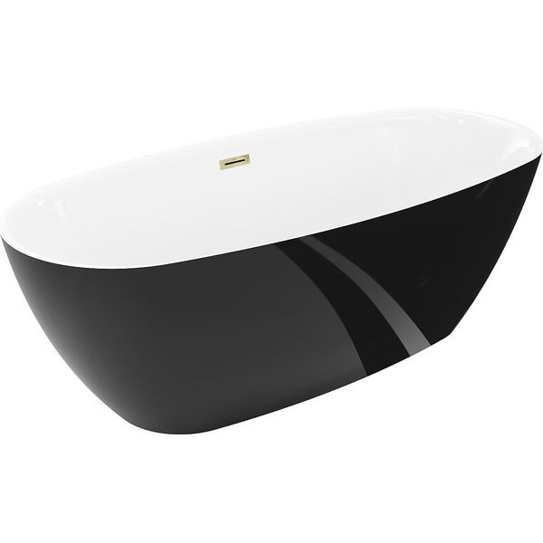 Mexen Luvo Slim Vasca Da Bagno Indipendente 170 X 75 Cm, Bianca/Nera, Troppopieno Dorato - 52801707575-50-image