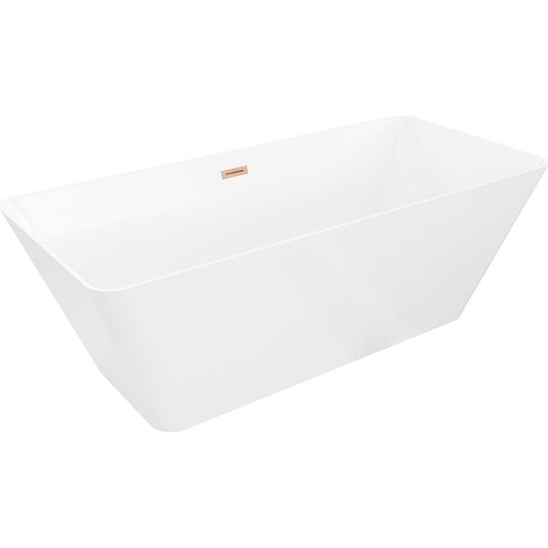 Mexen Velo Slim Vasca Da Bagno Indipendente 170 X 75 Cm, Bianca, Troppo Pieno Rame Spazzolato - 52811707500-65-image