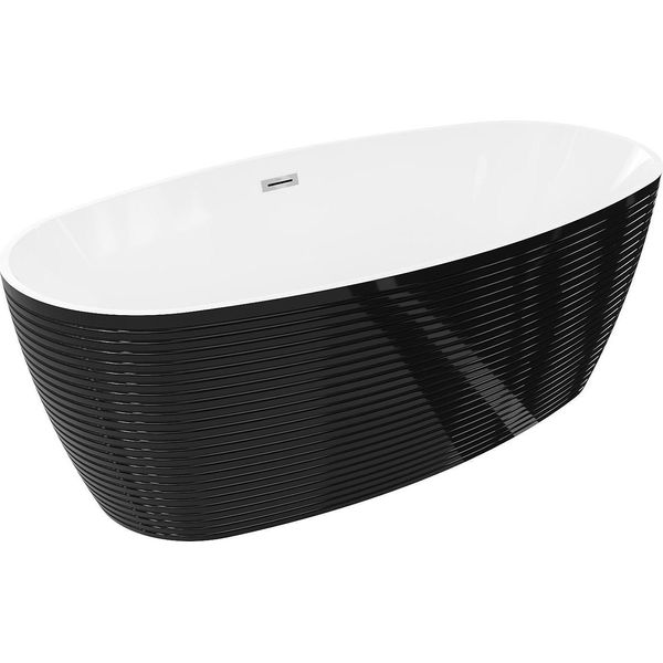 Mexen Lira Vasca Da Bagno Autoportante Modello 170 X 80 Cm, Bianco/Nero, Troppopieno Cromato - 52831708075-01-image