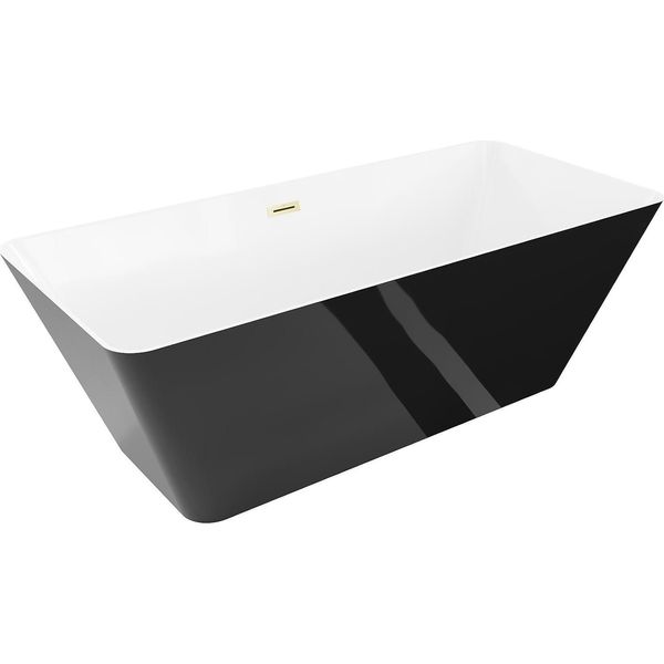 Mexen Velo Slim Vasca Freestanding 170 X 75 Cm, Bianca/Nera, Troppo Pieno Oro Spazzolato - 52811707575-55-image