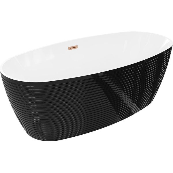 Mexen Lira Vasca Freestanding Motivo 170 X 80 Cm, Bianca/Nera, Troppopieno Rame Spazzolato - 52831708075-65-image